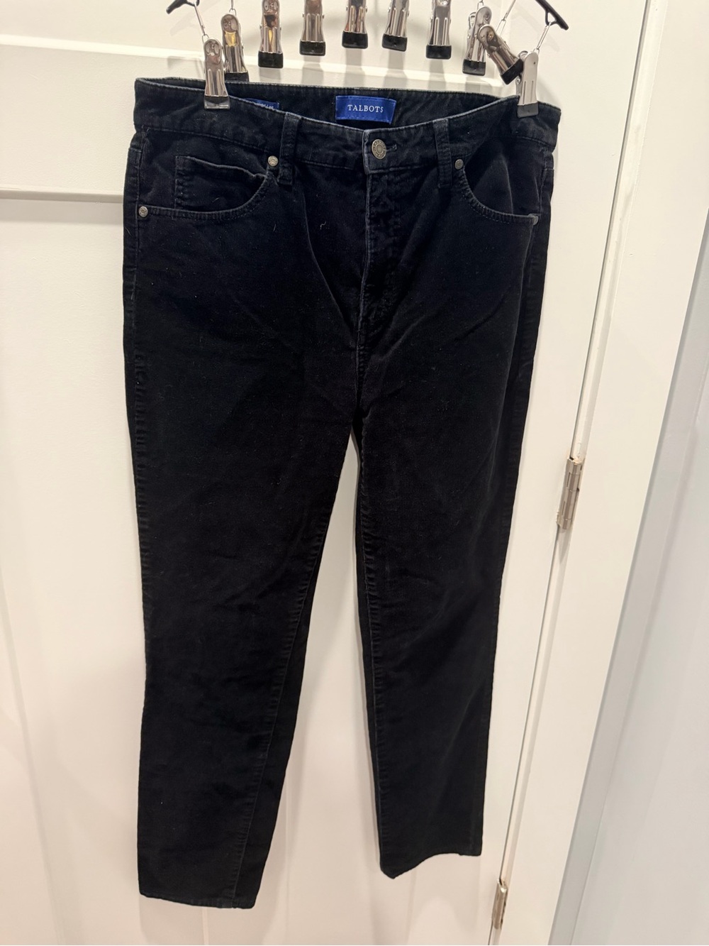 Talbots Size 8 Black Corduroy High Waist Straight Leg Stretch Pants